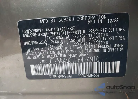 2023 Subaru Forester Wilderness from USA, damaged, VIN JF2SKAMC1PH434910